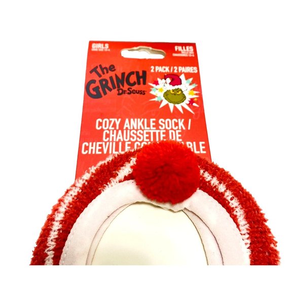 Dr. Seuss The Grinch Fuzzy Sock House Slippers 2pk Green Christmas Ankle Socks - Picture 4 of 8